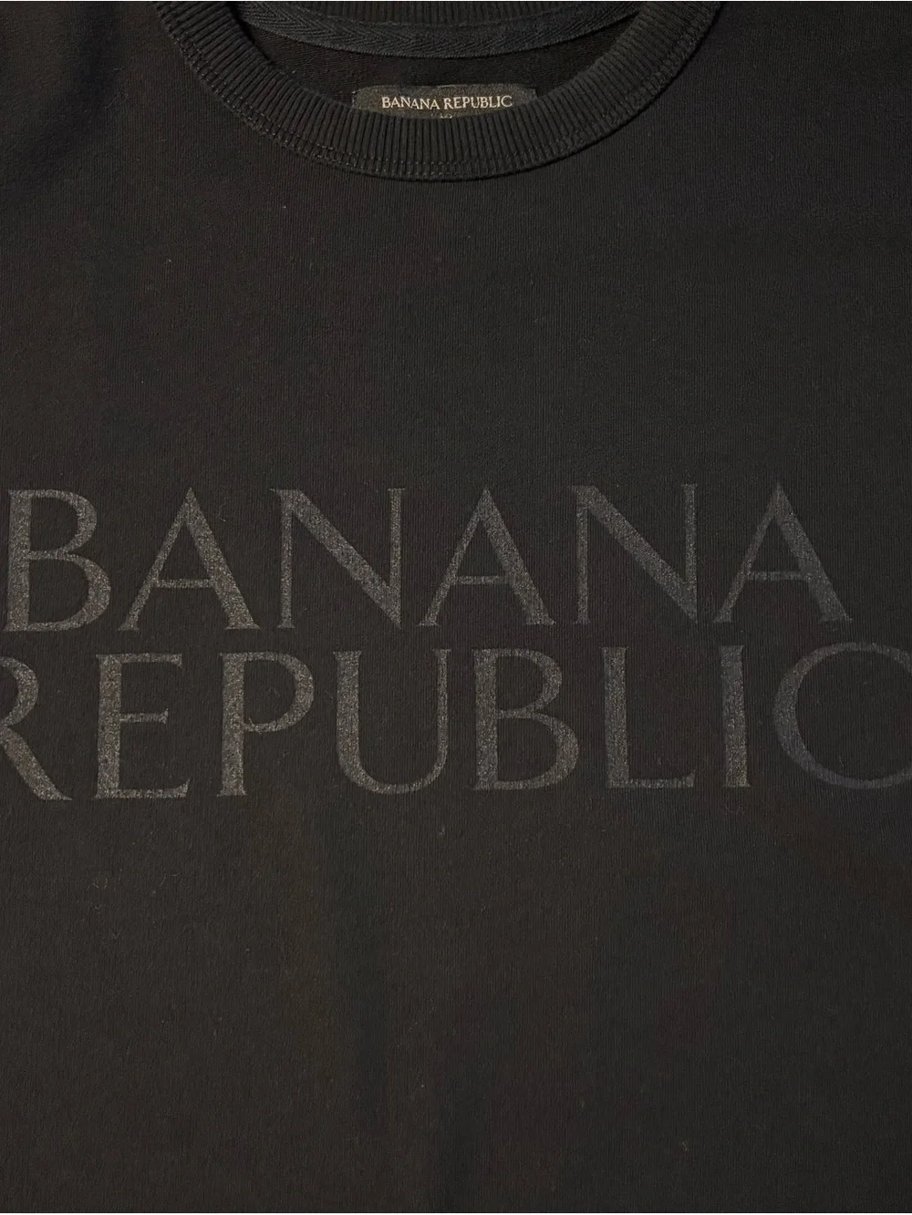 Banana Republic Black Tonal Logo Cotton Blend Graphic Crewneck Sweatshirt Size M